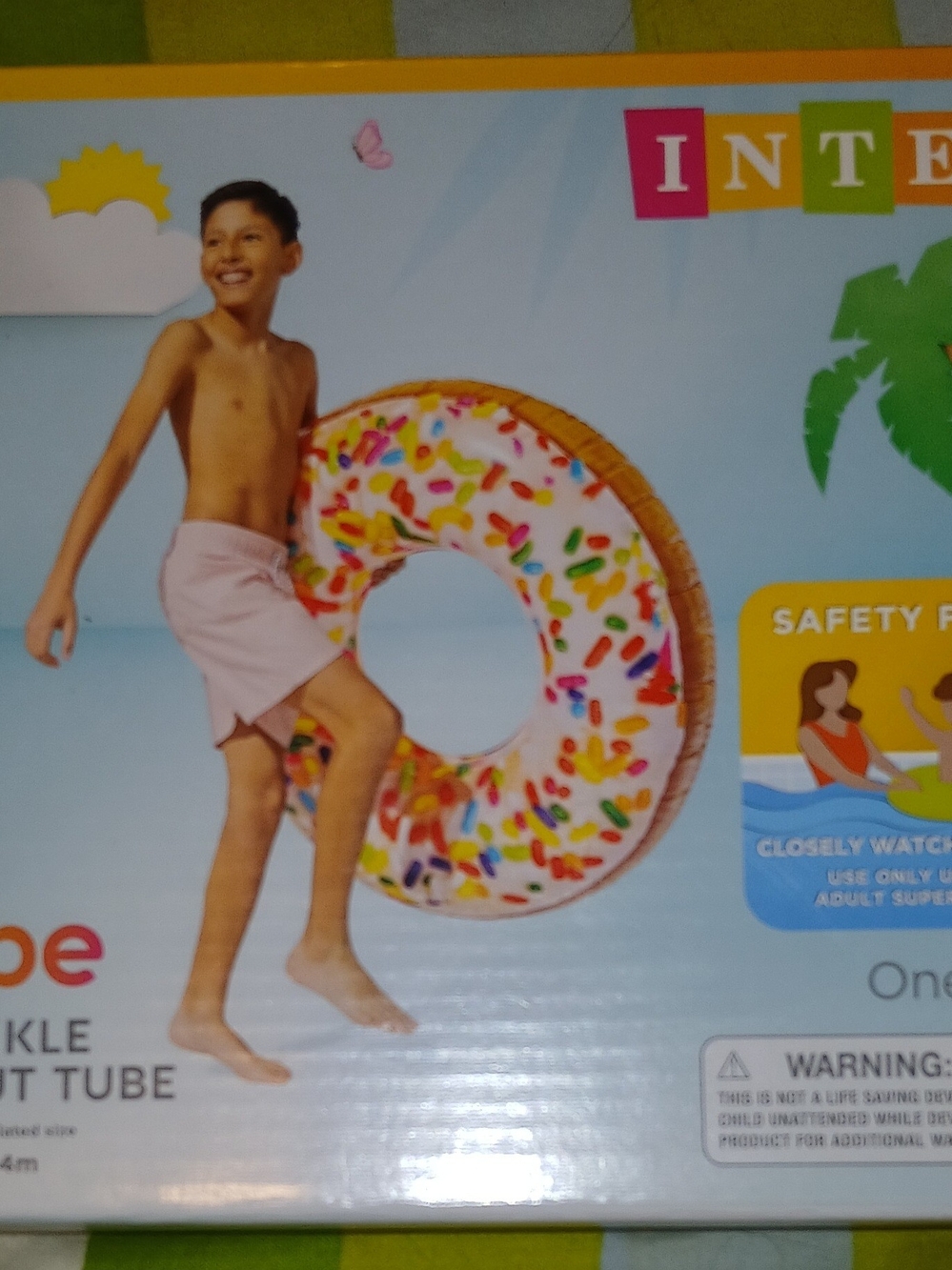 Kids Pink Swim Trunks with Donut Inflatable Tube